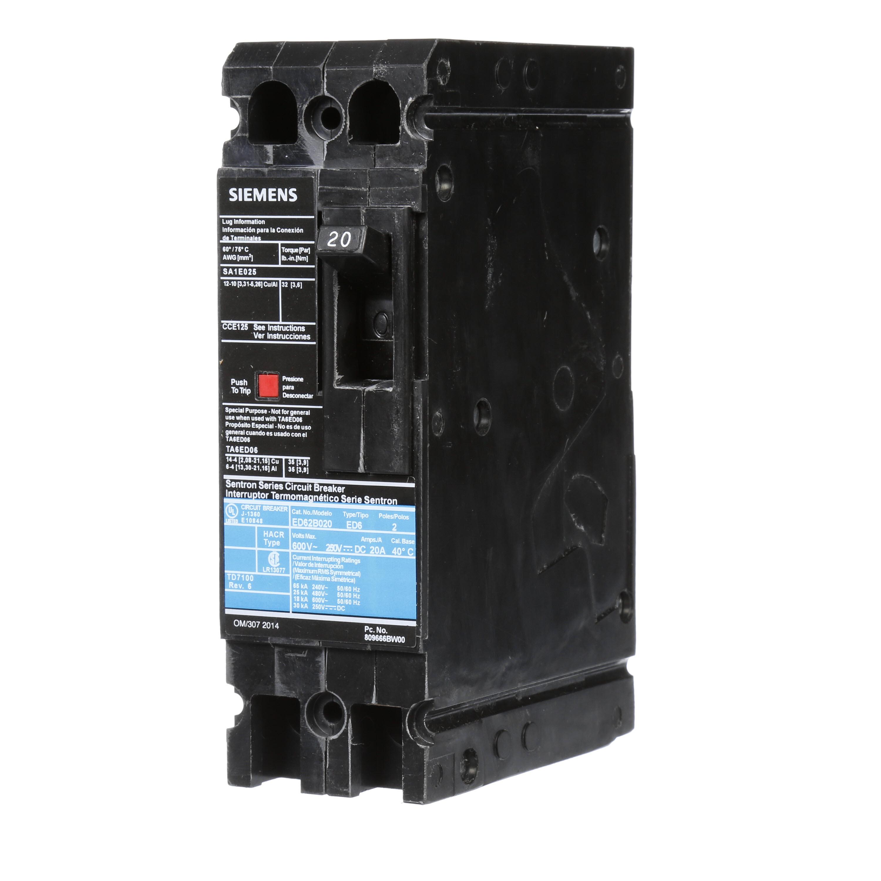 Siemens ED43B020 20 Amp 480v 3 Pole Circuit Breaker for sale online 