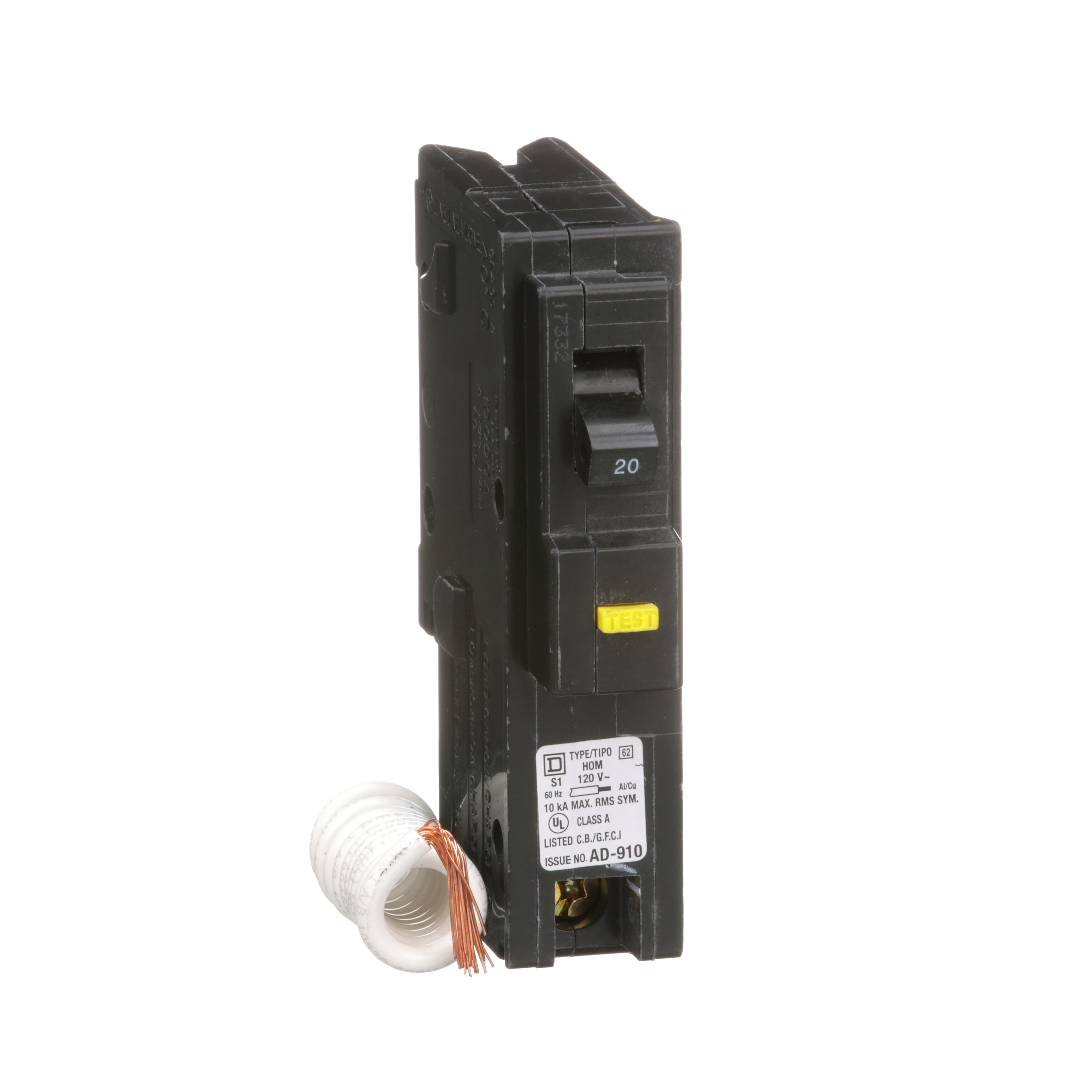 HOM120GFI Square D Circuit Breaker And Ground-Fault Interrupter 20 Amp 1 Pole 