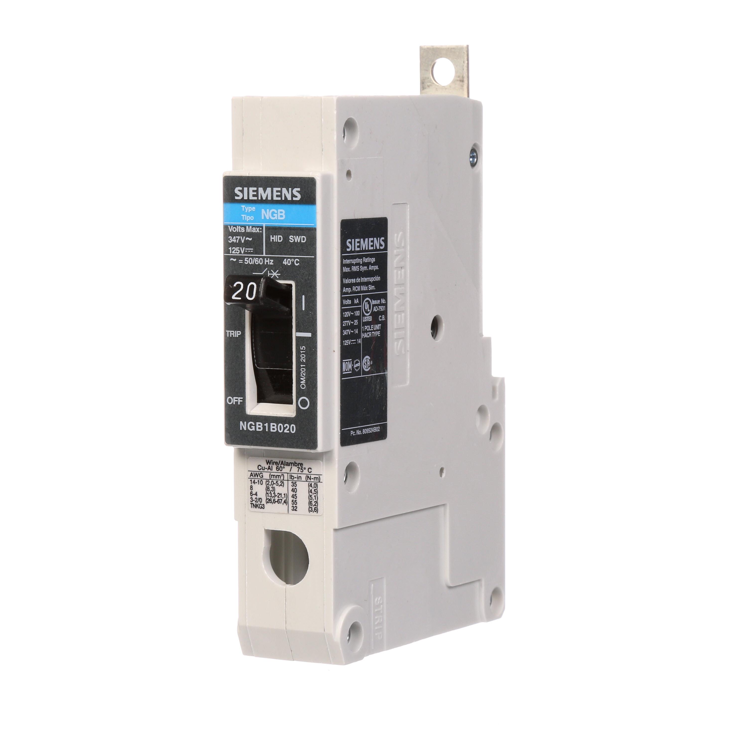 Siemens Ngb1b020 1 Pole 20 Amp Circuit Breaker for sale online 